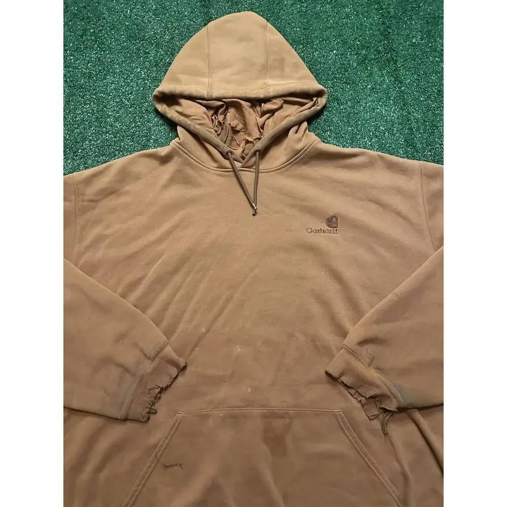 Vintage 90s Light Brown Distressed Carhartt Workwear Hoodie - Picture 2 of 15